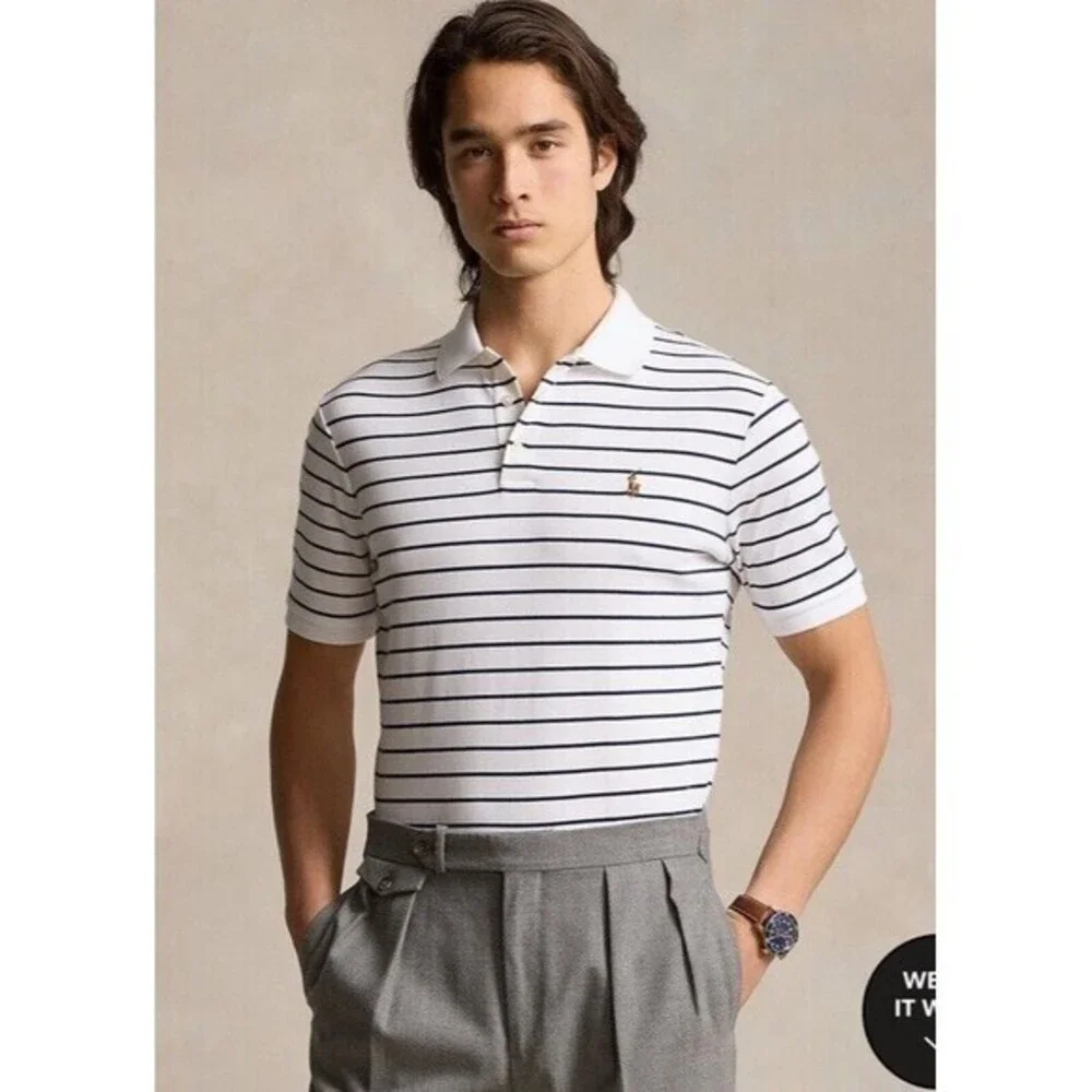 Polo Ralph Lauren Men's Classic-Fit Soft Cotton Shirt Sz L White French Navy